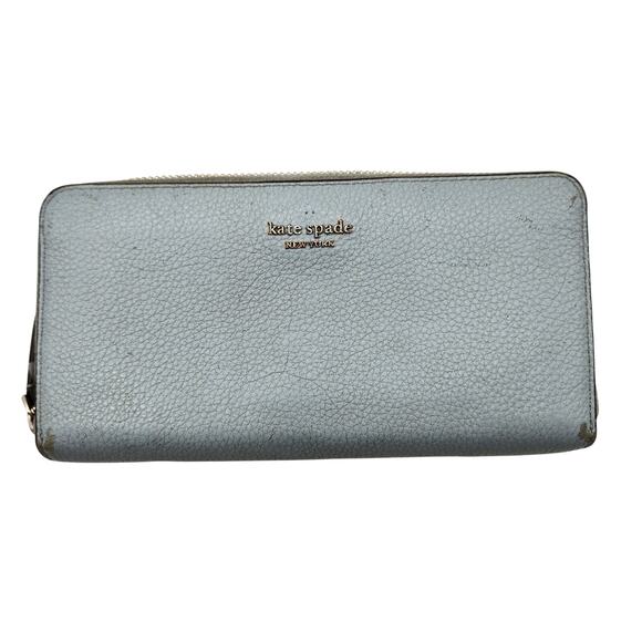 Kate Spade New York Zip-Around Leather Wallet – Light Blue Preowned with Flaws - Picture 1 of 8